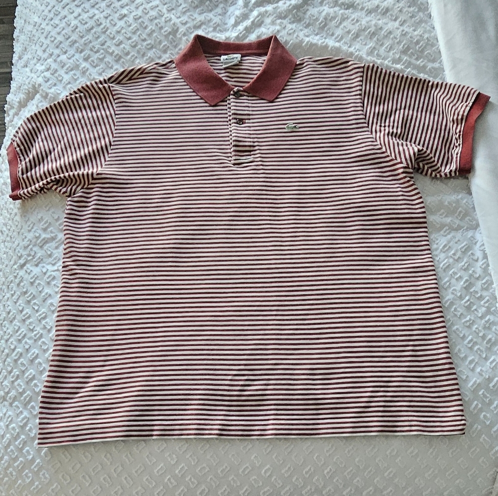 Lacoste Regular Fit Golf Tennis Polo Mens FR 9 (US XL) Burgundy & White Striped